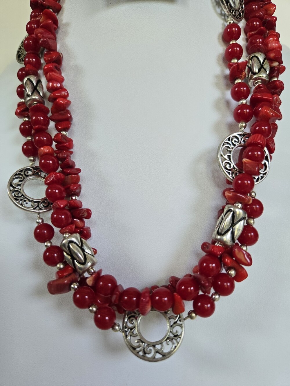 N-130-Premier Designs " Firecracker" Red Beaded Multi-Strand Necklace & Bracelet